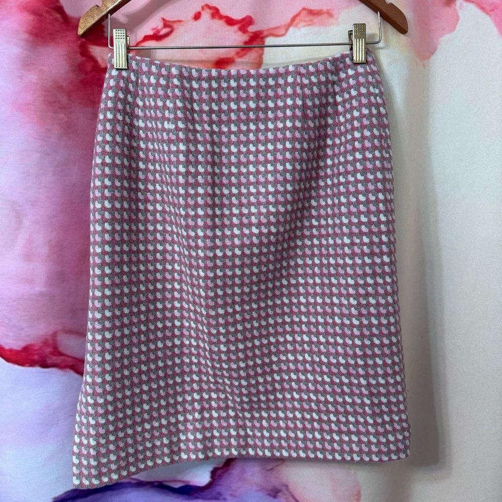 Pendleton 100% Wool Skirt Pink and White Houndstooth